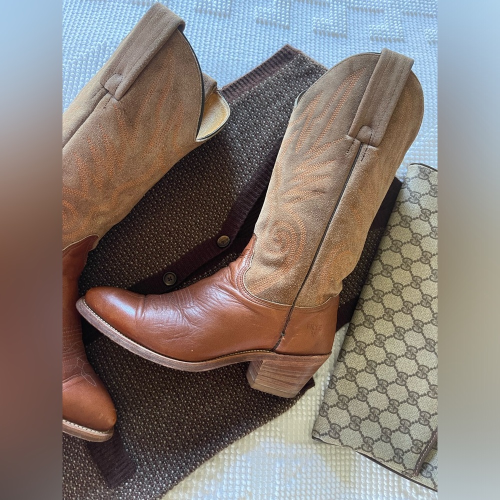 FRYE | Suede Orange Stitched Boots